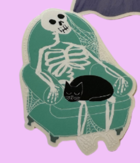 Skelelton and Cat Die-Cut Stickers (Bromstad)